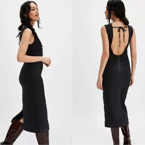 Free People Tell Me About It Black Denim Midi Dress Size 2 - New Without Tags - Picture 1 of 3